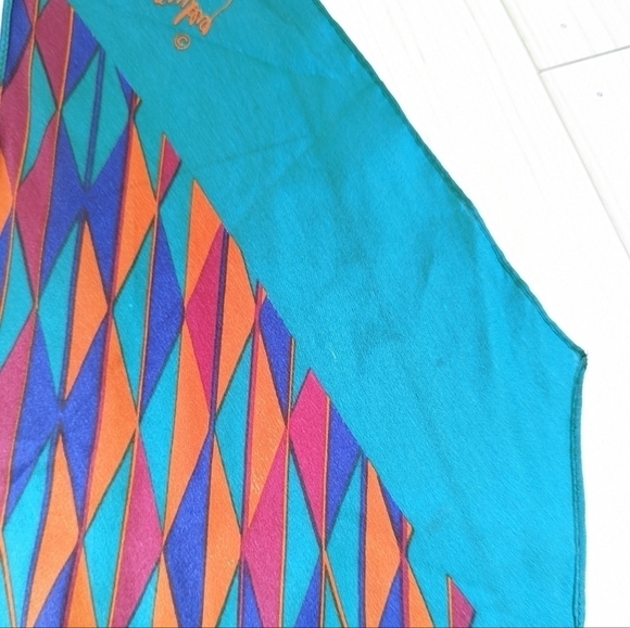 Vintage Diane Von Furstenberg Vintage Geometric Silk Scarf in Victorian Teal - Picture 11 of 12
